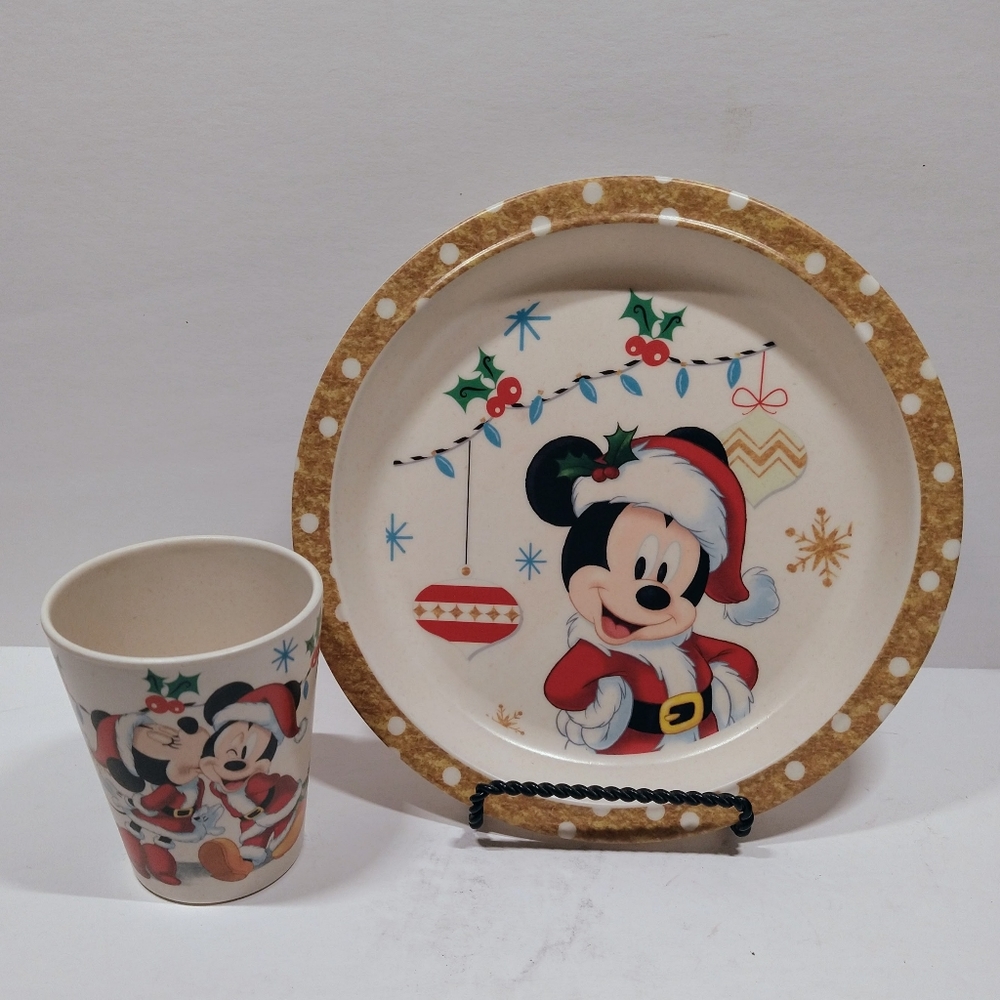 DISNEY Mickey Mouse Vintage Christmas Holiday Children's Plate and Cup 1968-Now